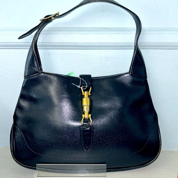 RARE RIGHINI Sumptuous navy leather shoulder bag w/elaborate gold clasp vintage